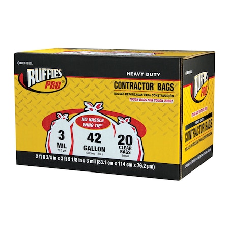 Iron-Hold Ruffies Pro 42 gal Contractor Bags Wing Ties 20 pk 3 mil 1124919